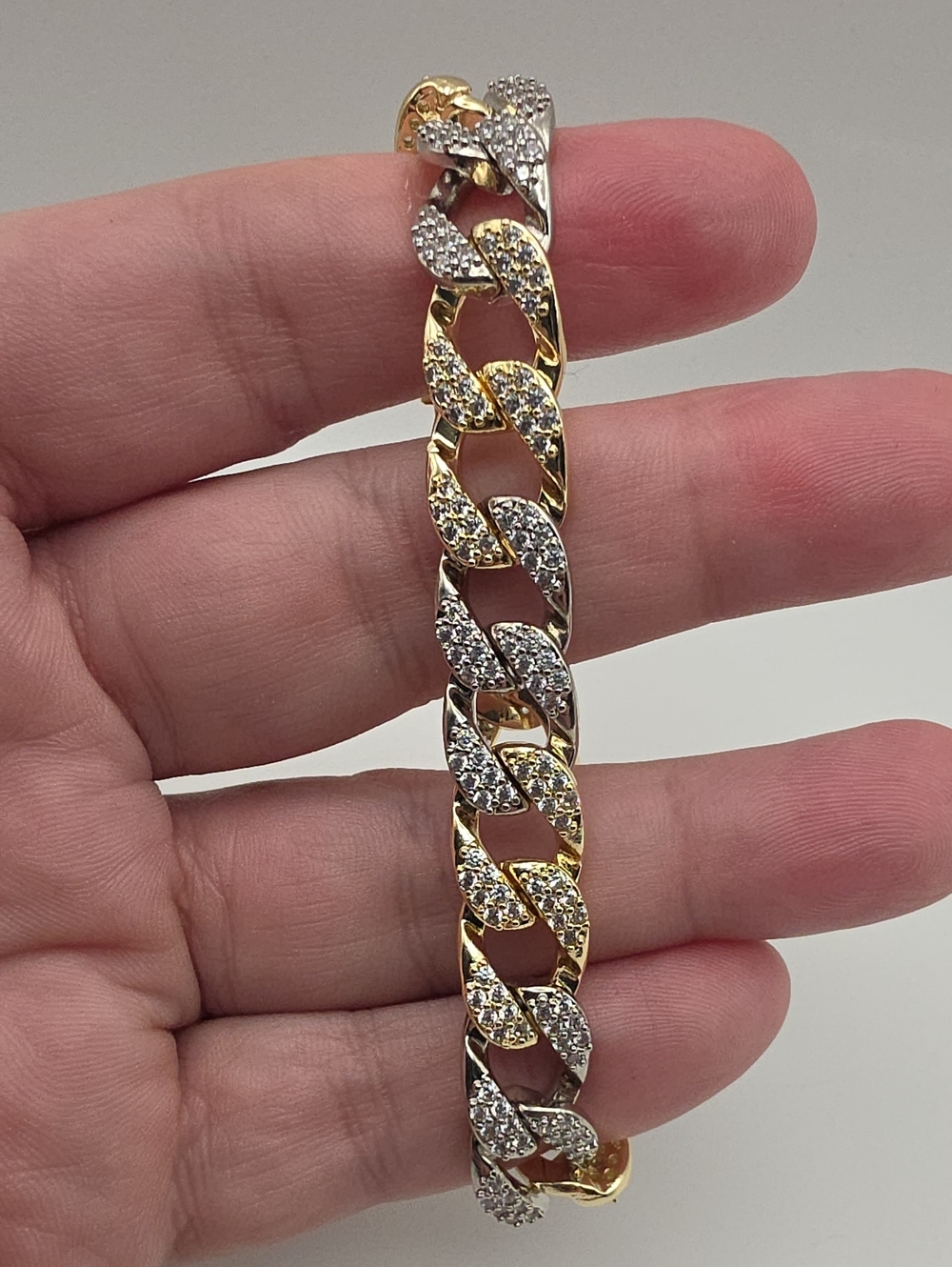 Gold and Silver Pave Cuban Link Bracelet - Women's Jewelry